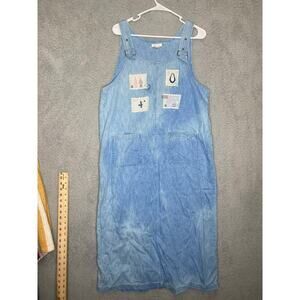 Vintage Christopher & Banks womens L overall denim jean dress patchwork winter